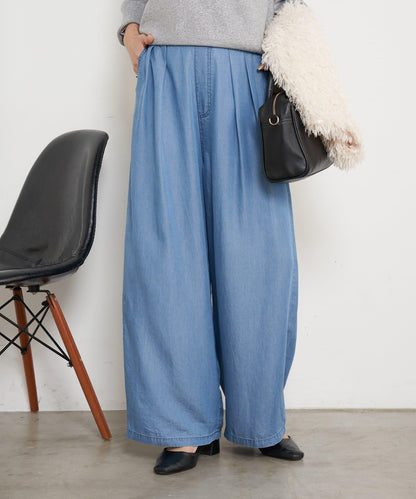 天絲褶皺寬腿褲