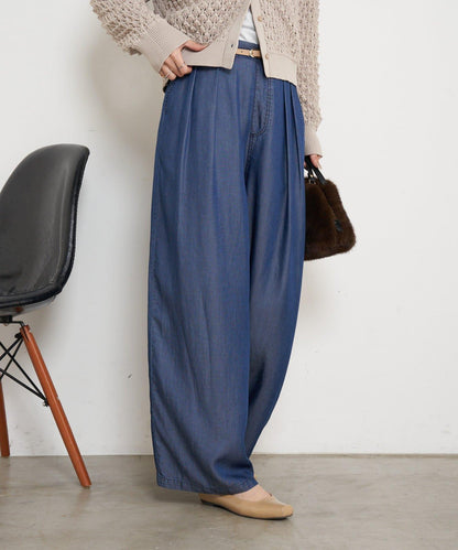 天絲褶皺寬腿褲