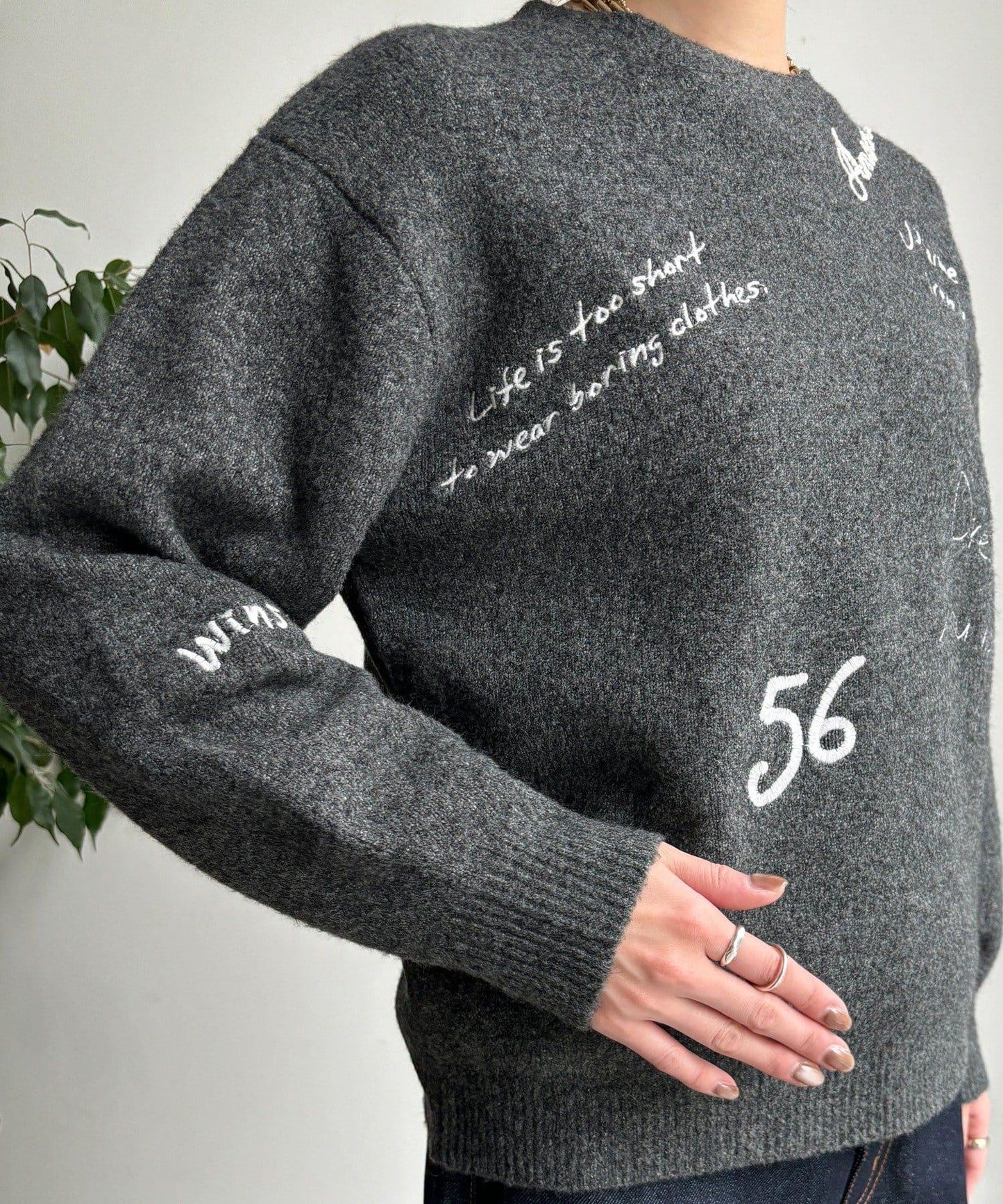 字母刺繡套頭衫