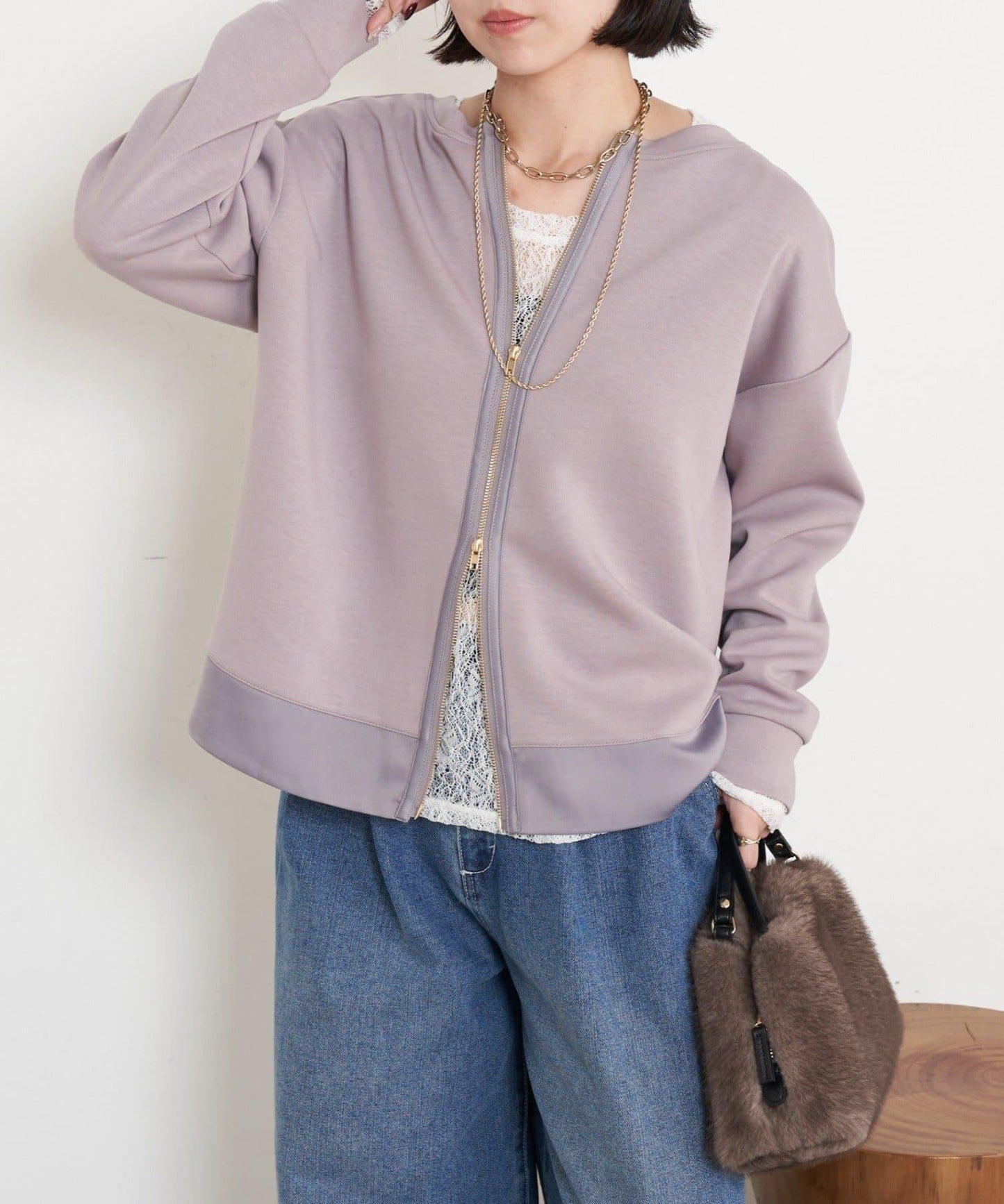 雙拉鍊紙板套頭衫