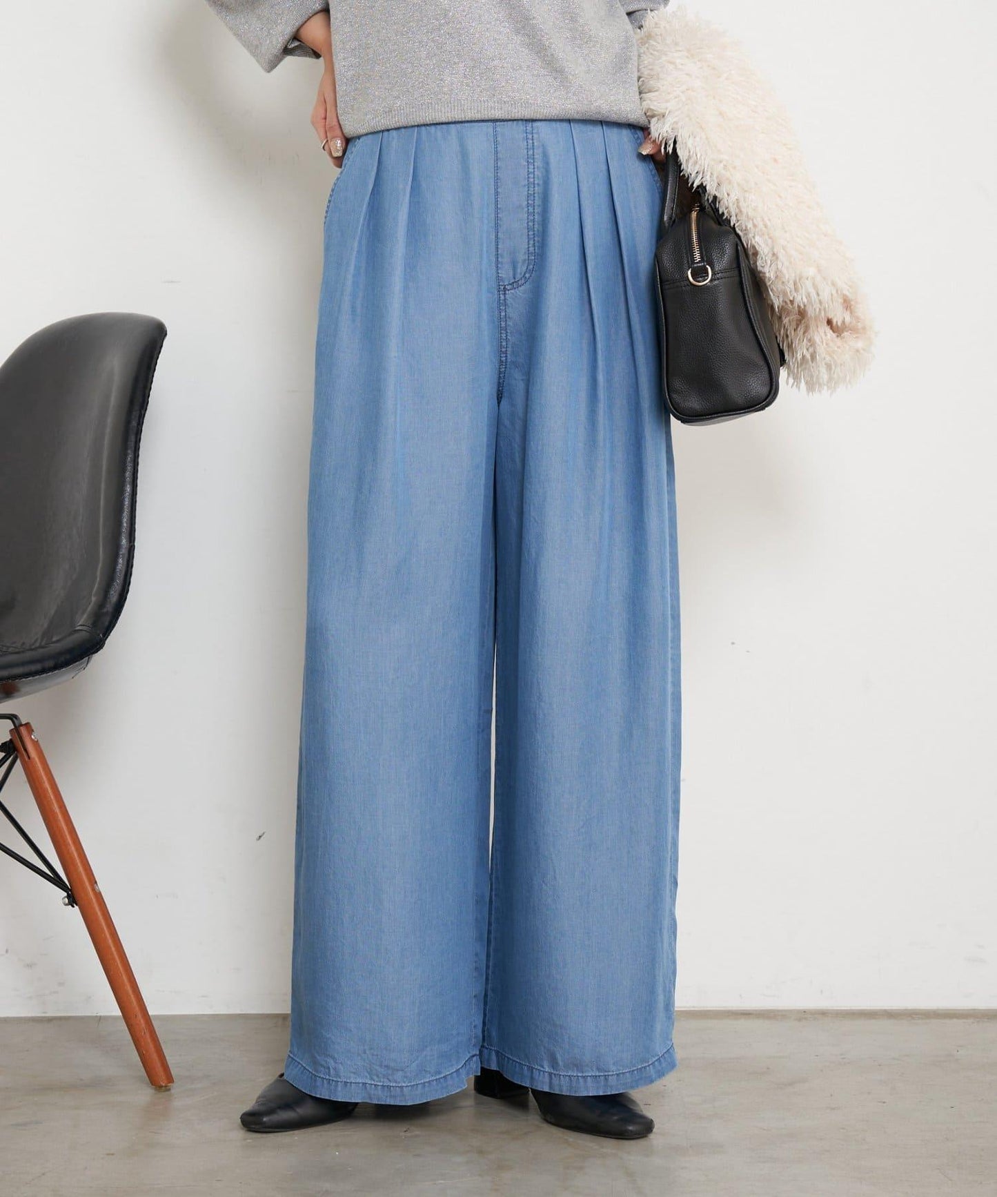 天絲褶皺寬腿褲