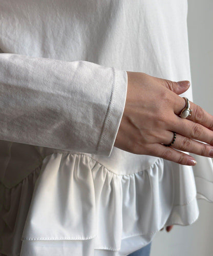 下襬異材質拼接荷葉邊T恤