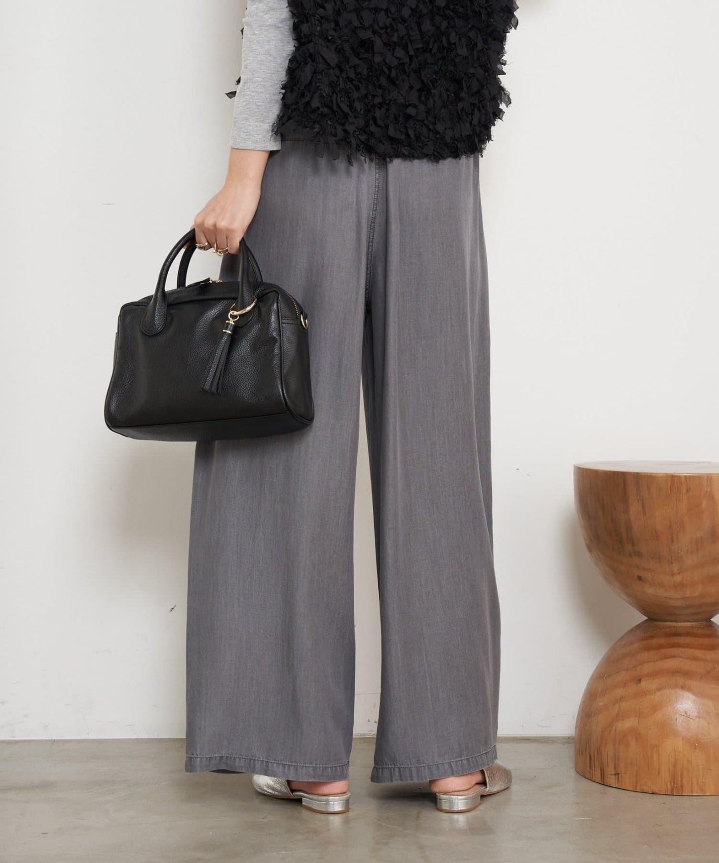 天絲褶皺寬腿褲