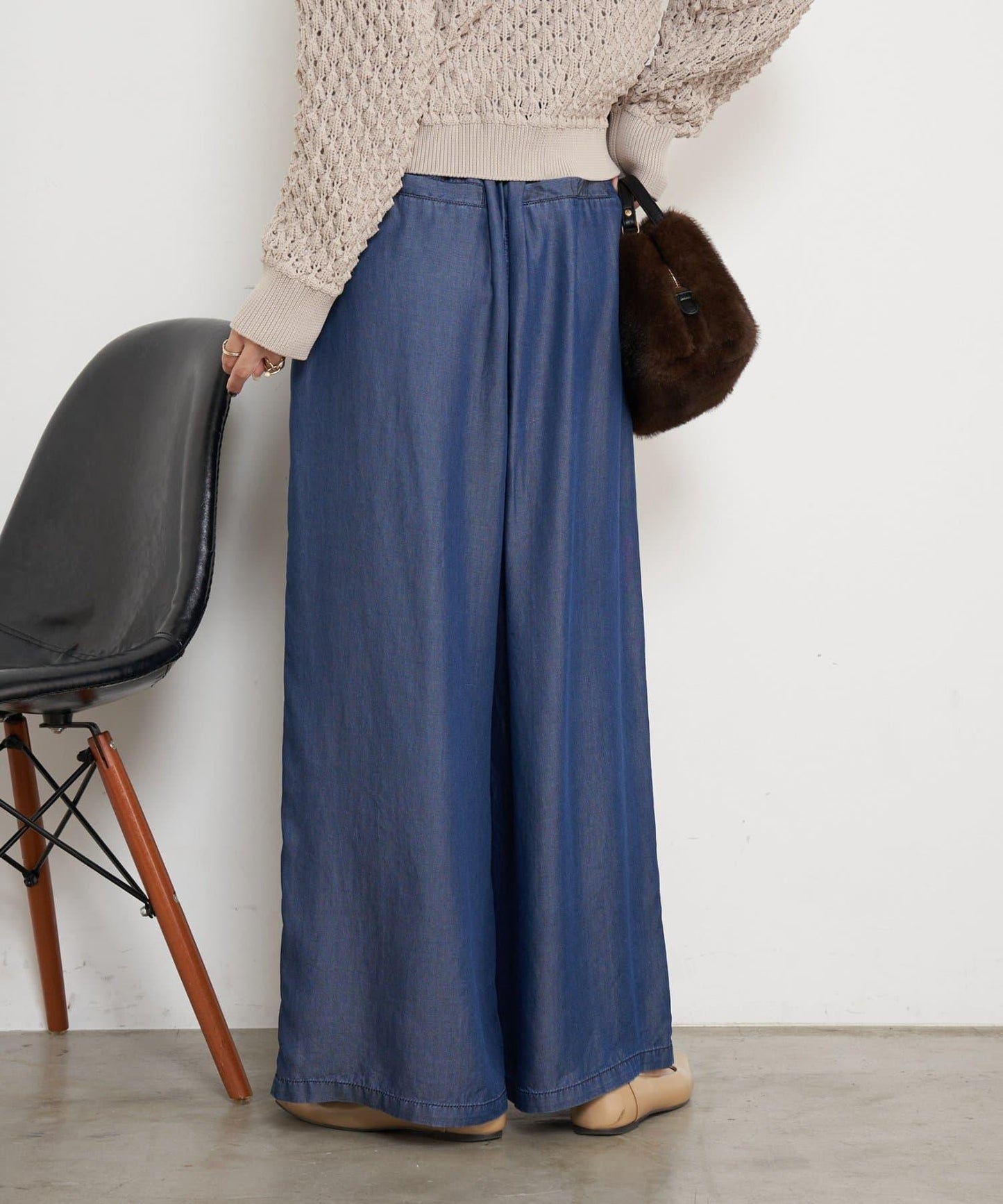 天絲褶皺寬腿褲