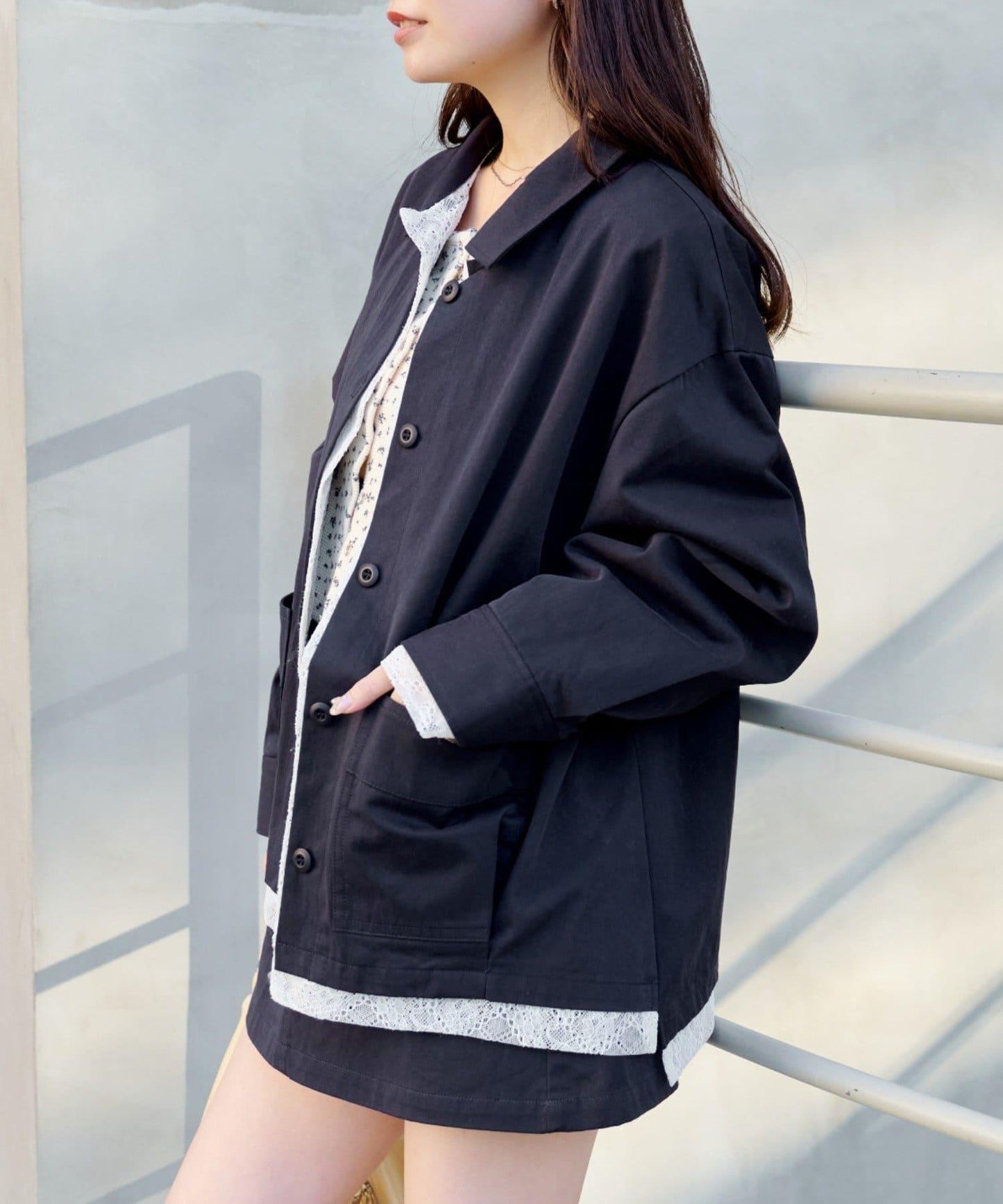 層疊中長款襯衫夾克