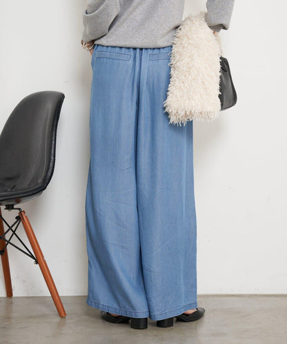 天絲褶皺寬腿褲