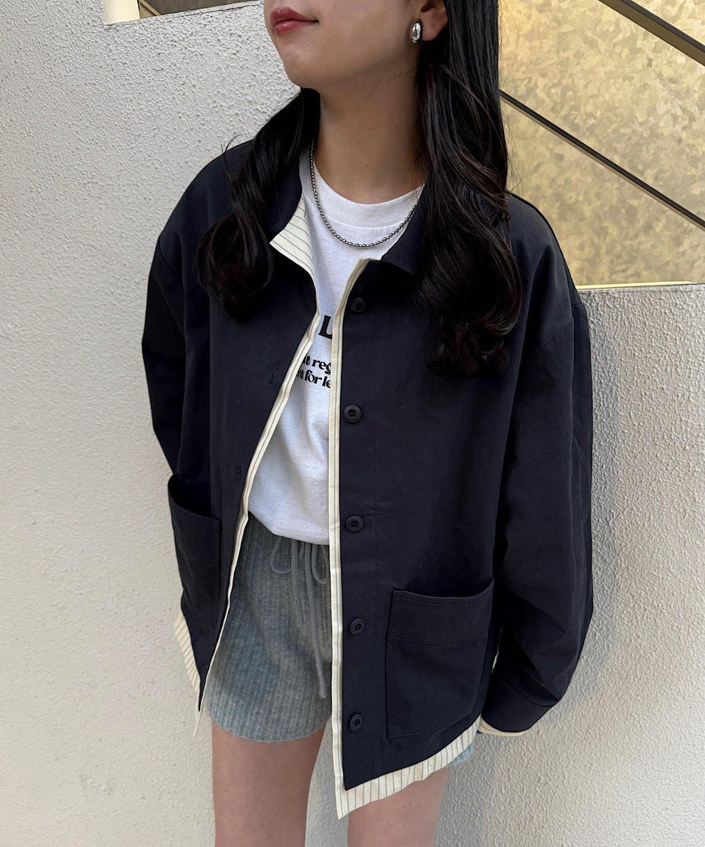 層疊中長款襯衫夾克