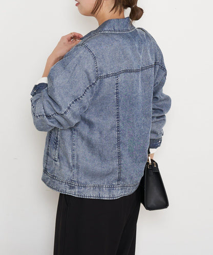 天絲牛仔立領夾克