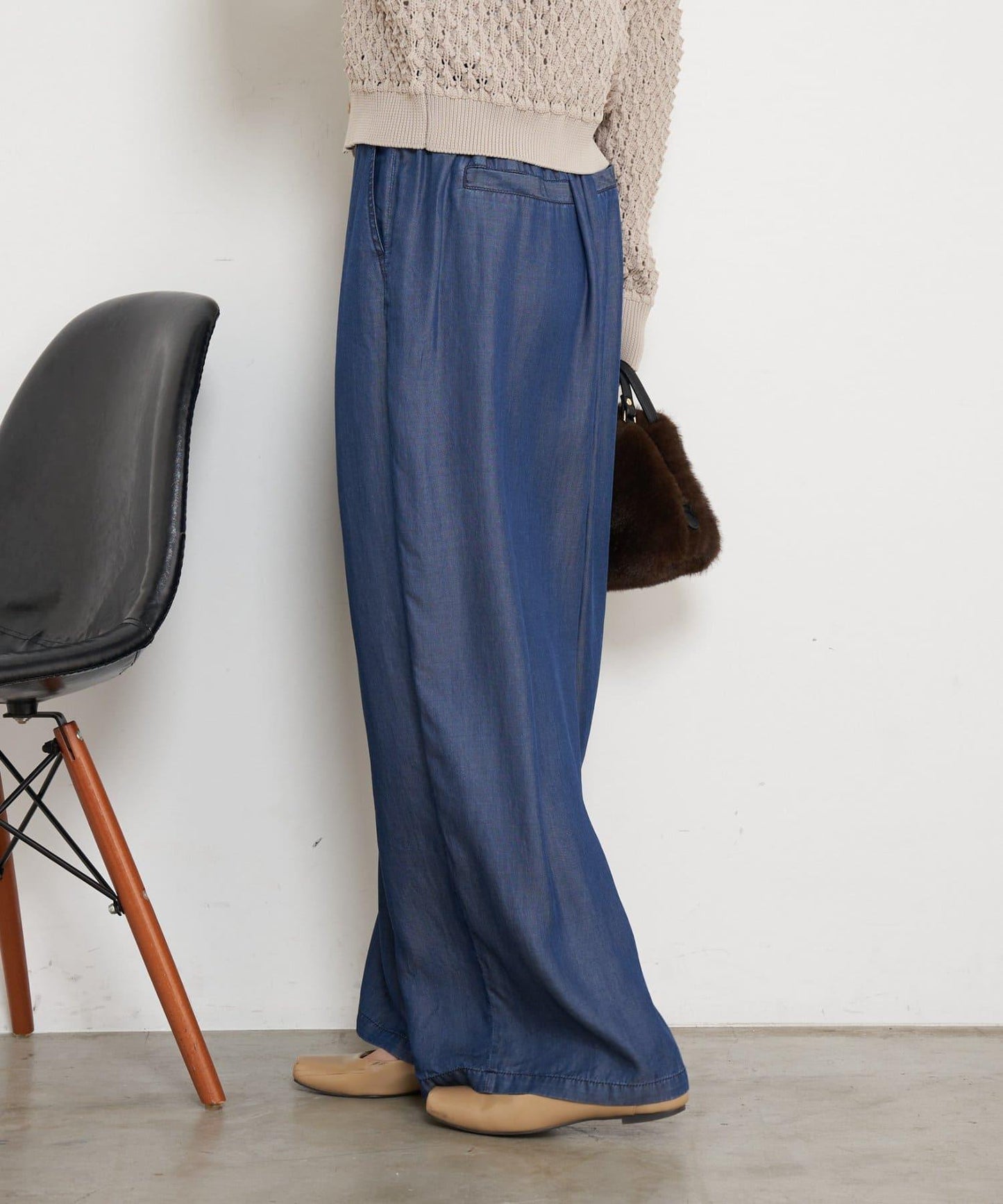 天絲褶皺寬腿褲