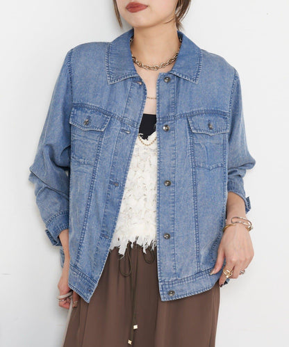 天絲牛仔立領夾克