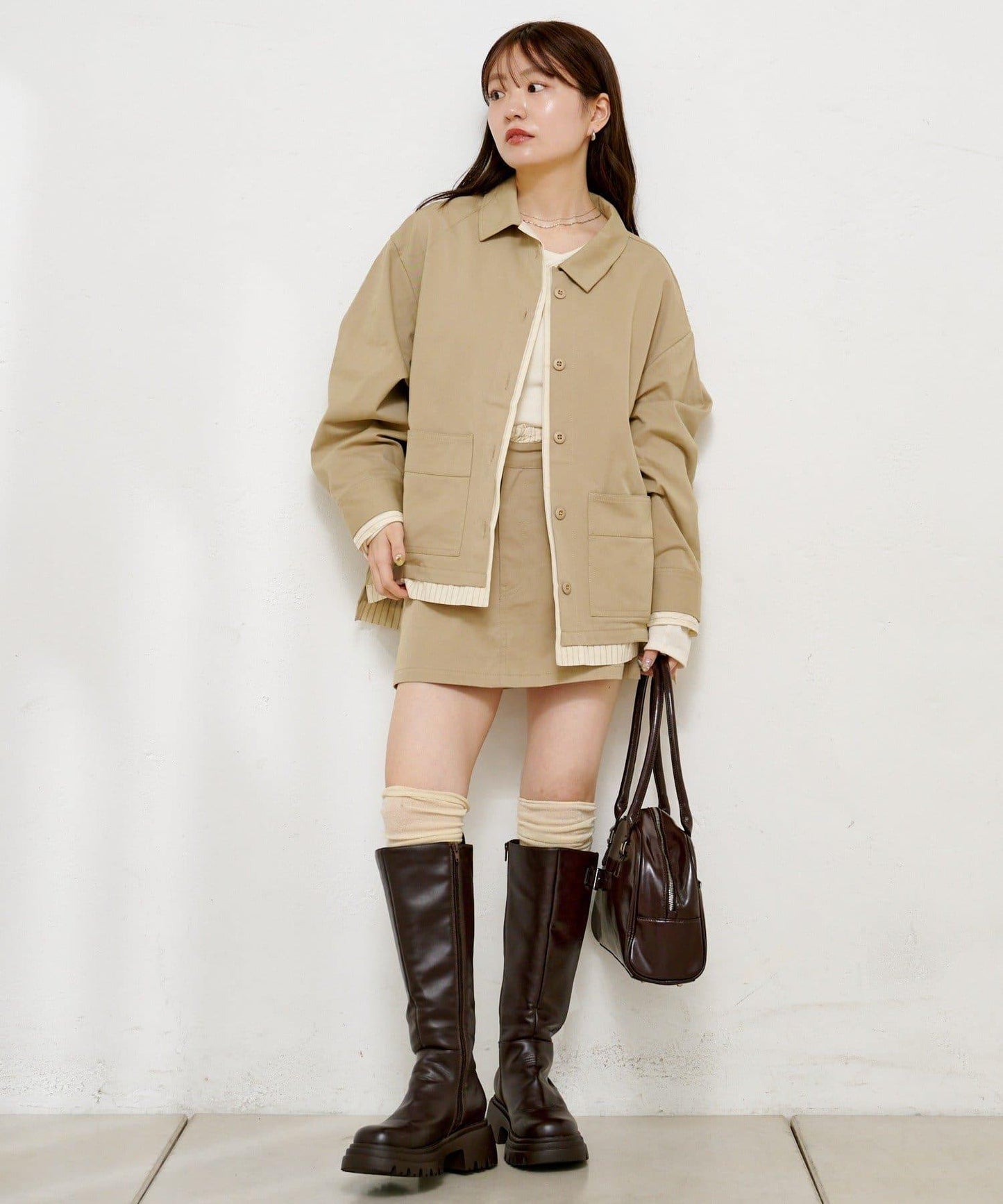 層疊中長款襯衫夾克