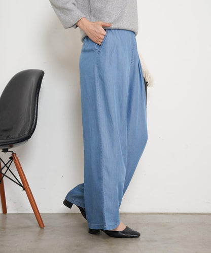 天絲褶皺寬腿褲