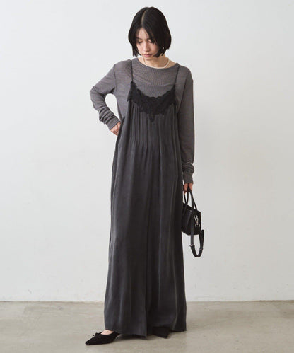 蕾絲緞面吊帶連體褲