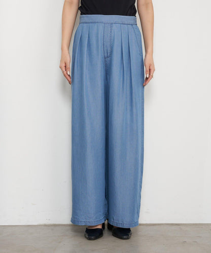 天絲褶皺寬腿褲