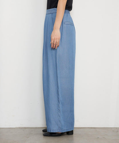 天絲褶皺寬腿褲