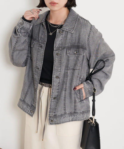 天絲牛仔立領夾克