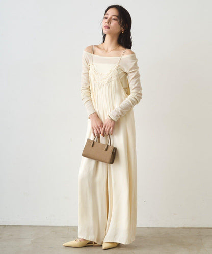 蕾絲緞面吊帶連體褲