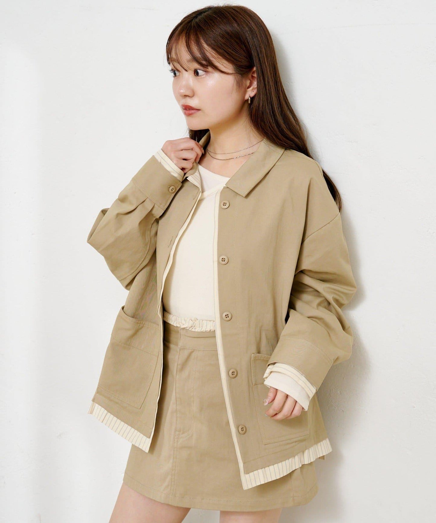 層疊中長款襯衫夾克