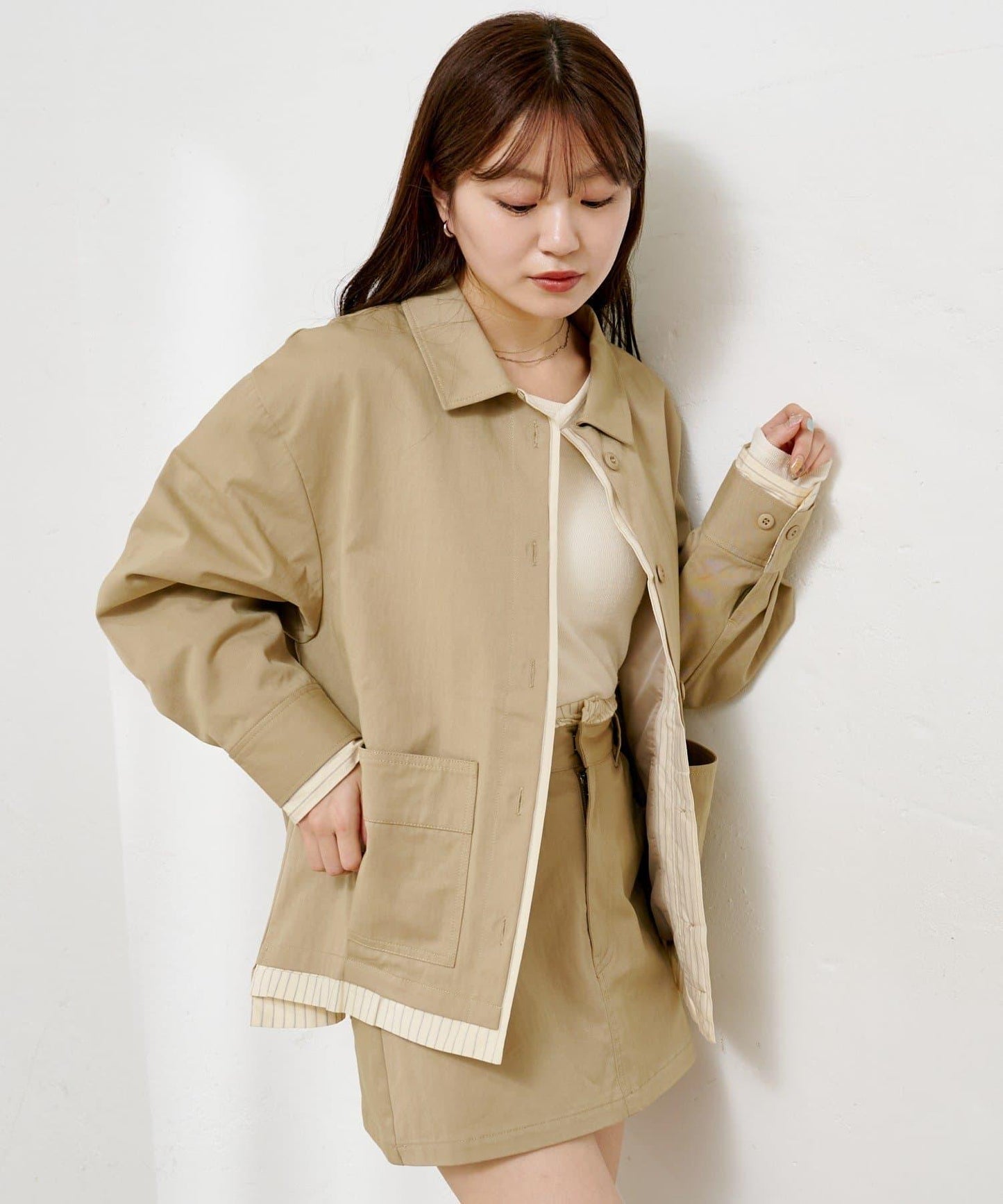 層疊中長款襯衫夾克