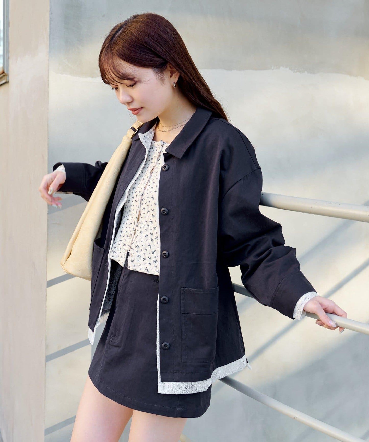 層疊中長款襯衫夾克