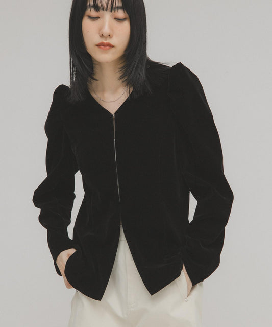 泡泡袖天鵝絨襯衫