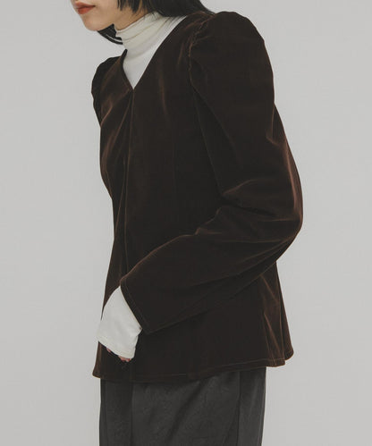 泡泡袖天鵝絨襯衫