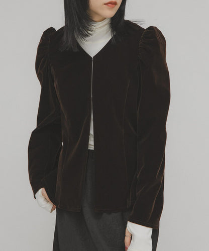 泡泡袖天鵝絨襯衫