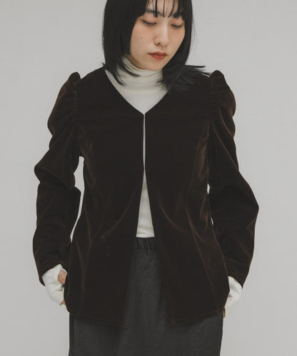 泡泡袖天鵝絨襯衫