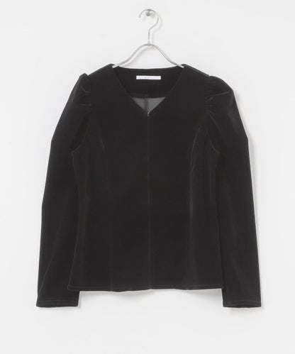 泡泡袖天鵝絨襯衫