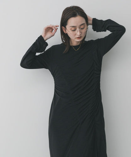 透視層疊褶皺連衣裙