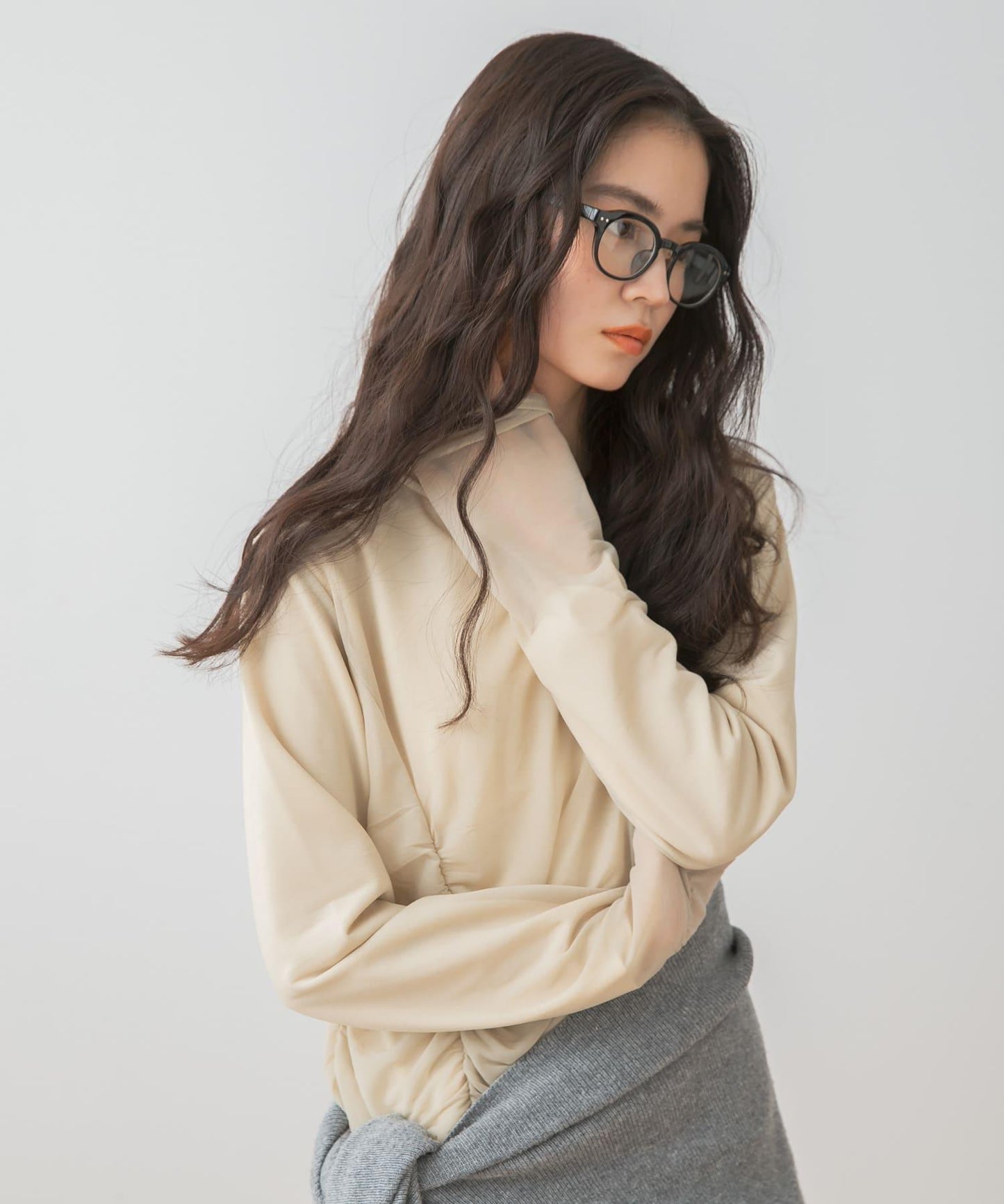 透視層疊褶皺連衣裙