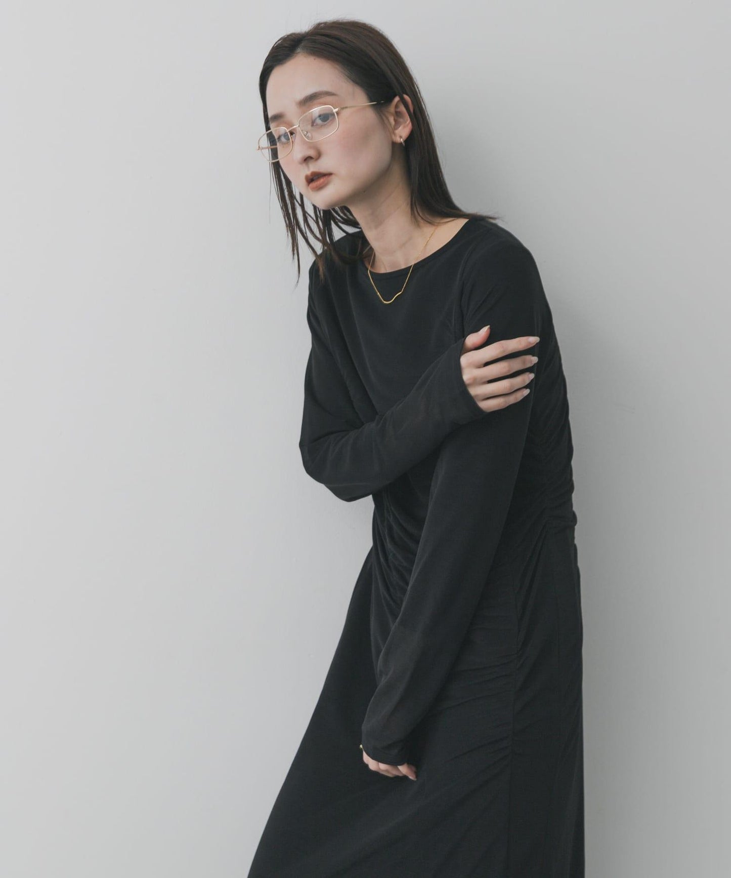 透視層疊褶皺連衣裙