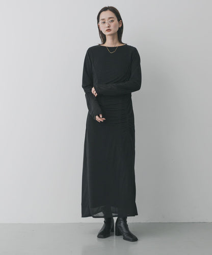 透視層疊褶皺連衣裙