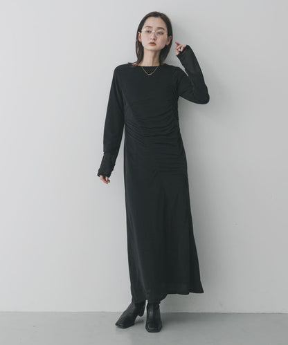 透視層疊褶皺連衣裙