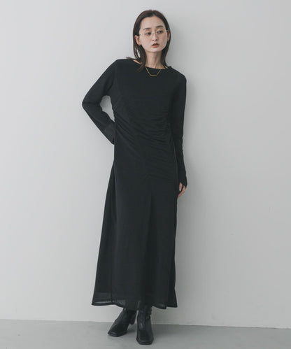 透視層疊褶皺連衣裙