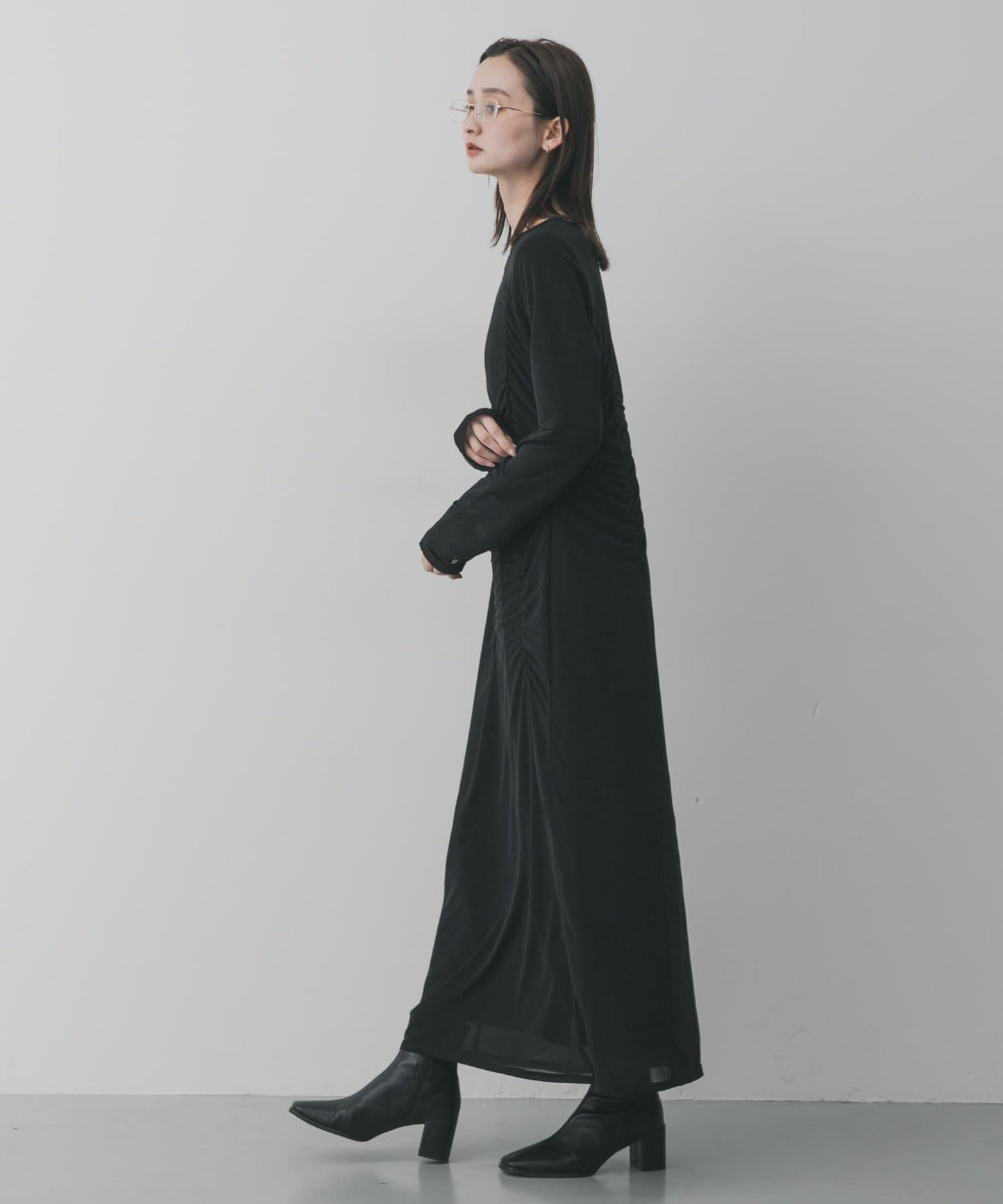 透視層疊褶皺連衣裙