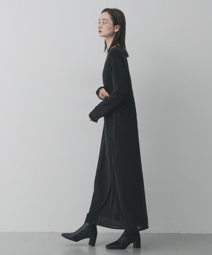 透視層疊褶皺連衣裙