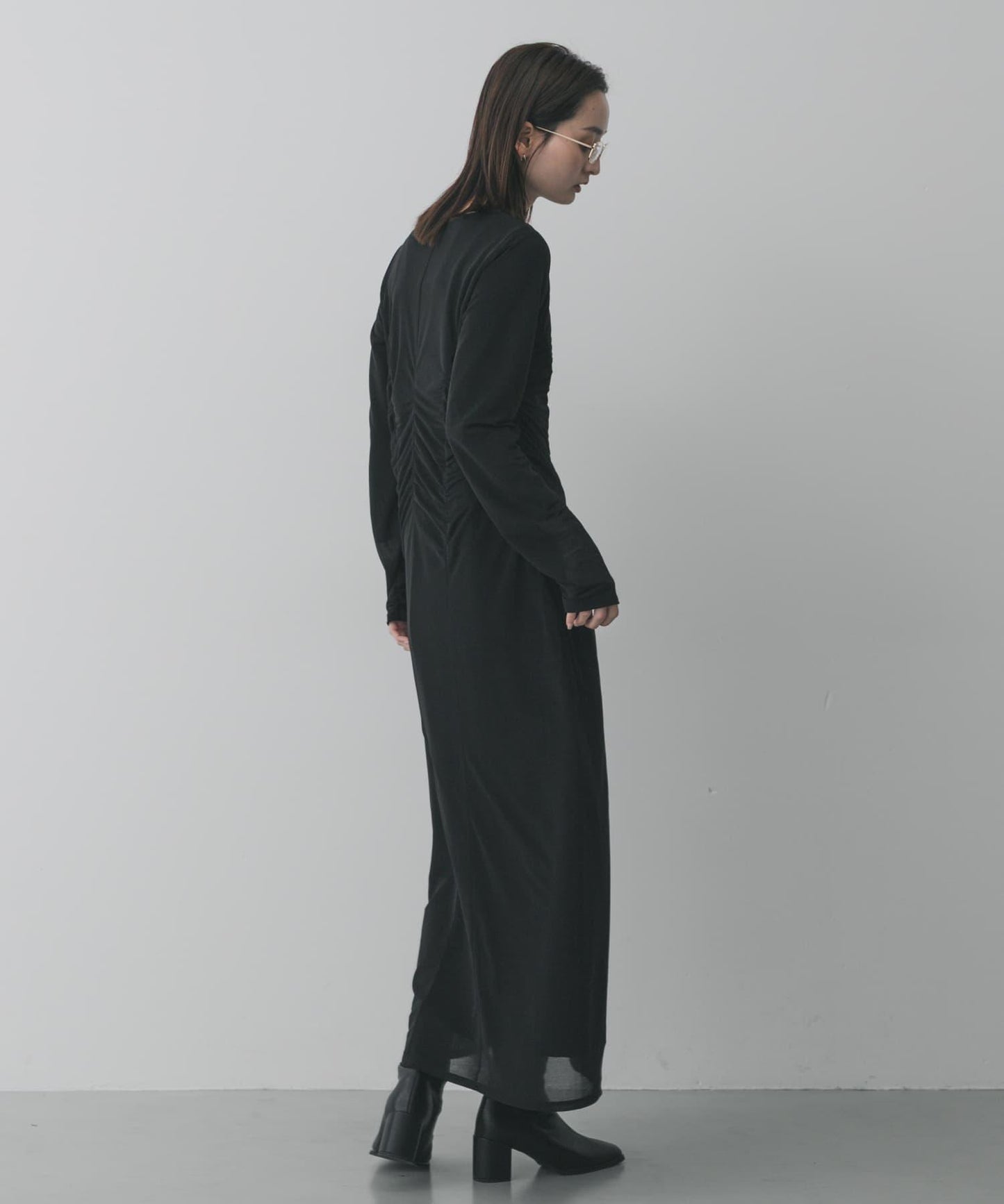 透視層疊褶皺連衣裙