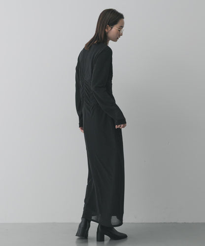 透視層疊褶皺連衣裙