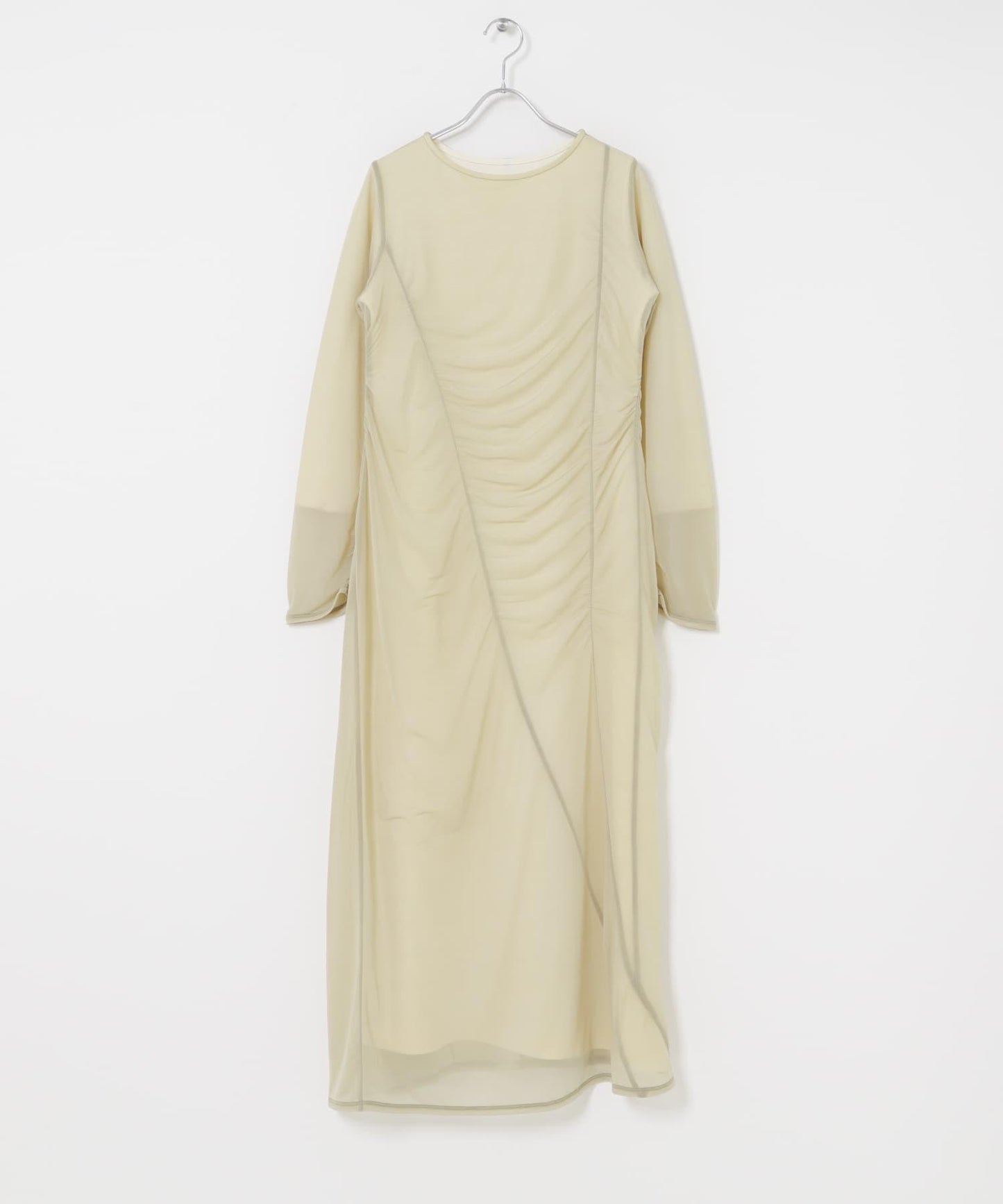 透視層疊褶皺連衣裙