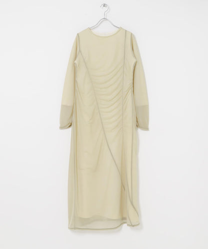 透視層疊褶皺連衣裙