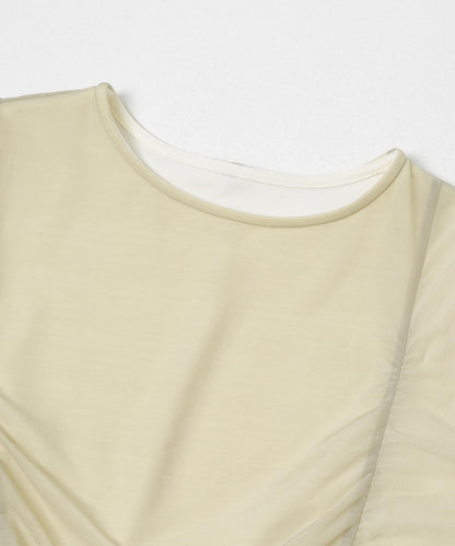 透視層疊褶皺連衣裙