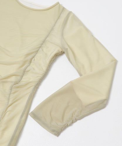 透視層疊褶皺連衣裙