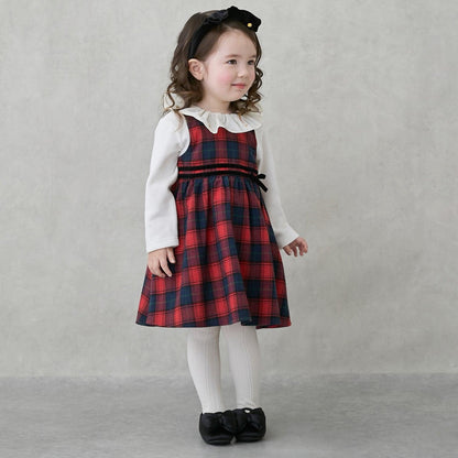 帶荷葉邊領格紋連體衣