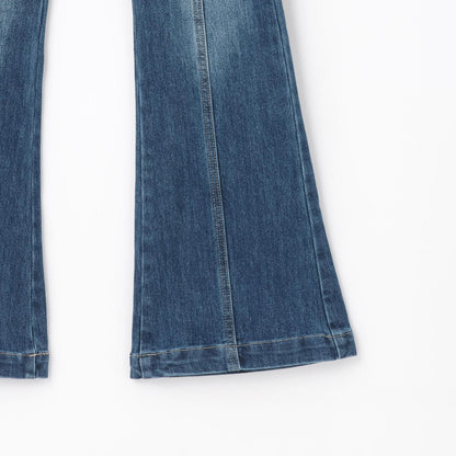 【磨毛】【彈力】修身喇叭牛仔褲