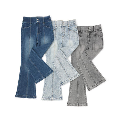 【磨毛】【彈力】修身喇叭牛仔褲