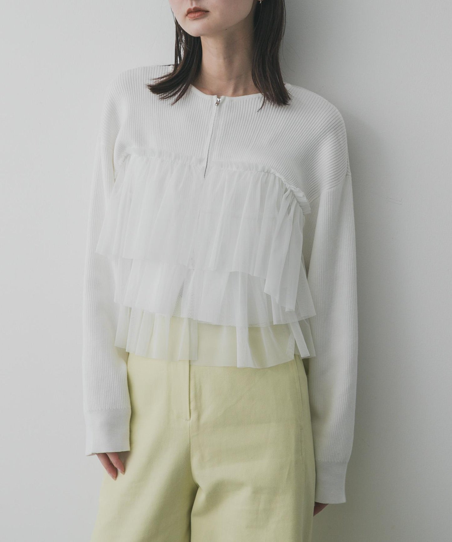 雙拉鍊荷葉邊針織開衫