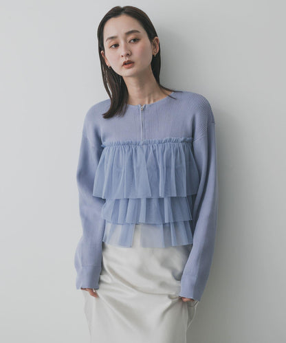 雙拉鍊荷葉邊針織開衫