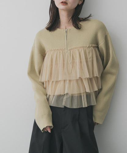 雙拉鍊荷葉邊針織開衫