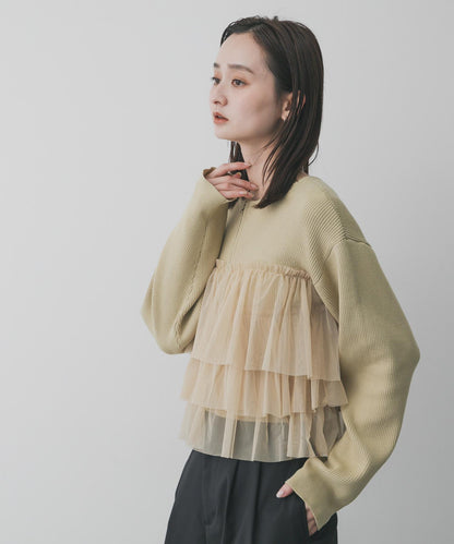 雙拉鍊荷葉邊針織開衫